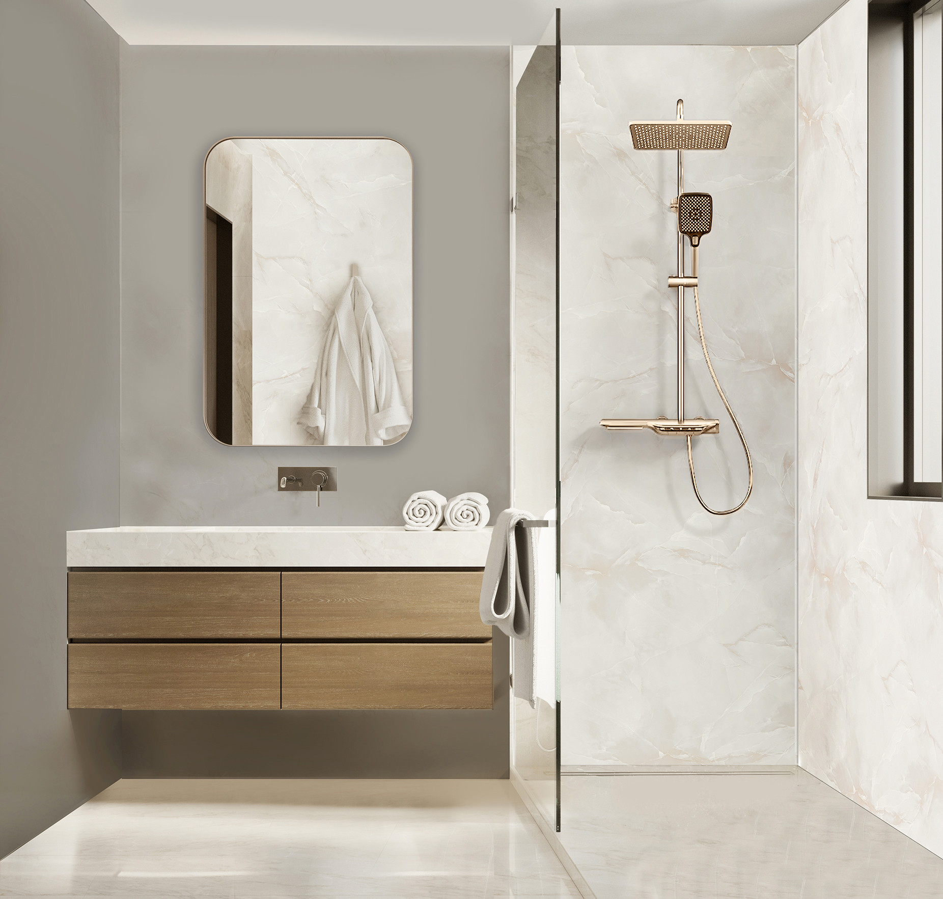 Panneau mural douche Décofast marbre Onyx Blanc mat design et étanche
