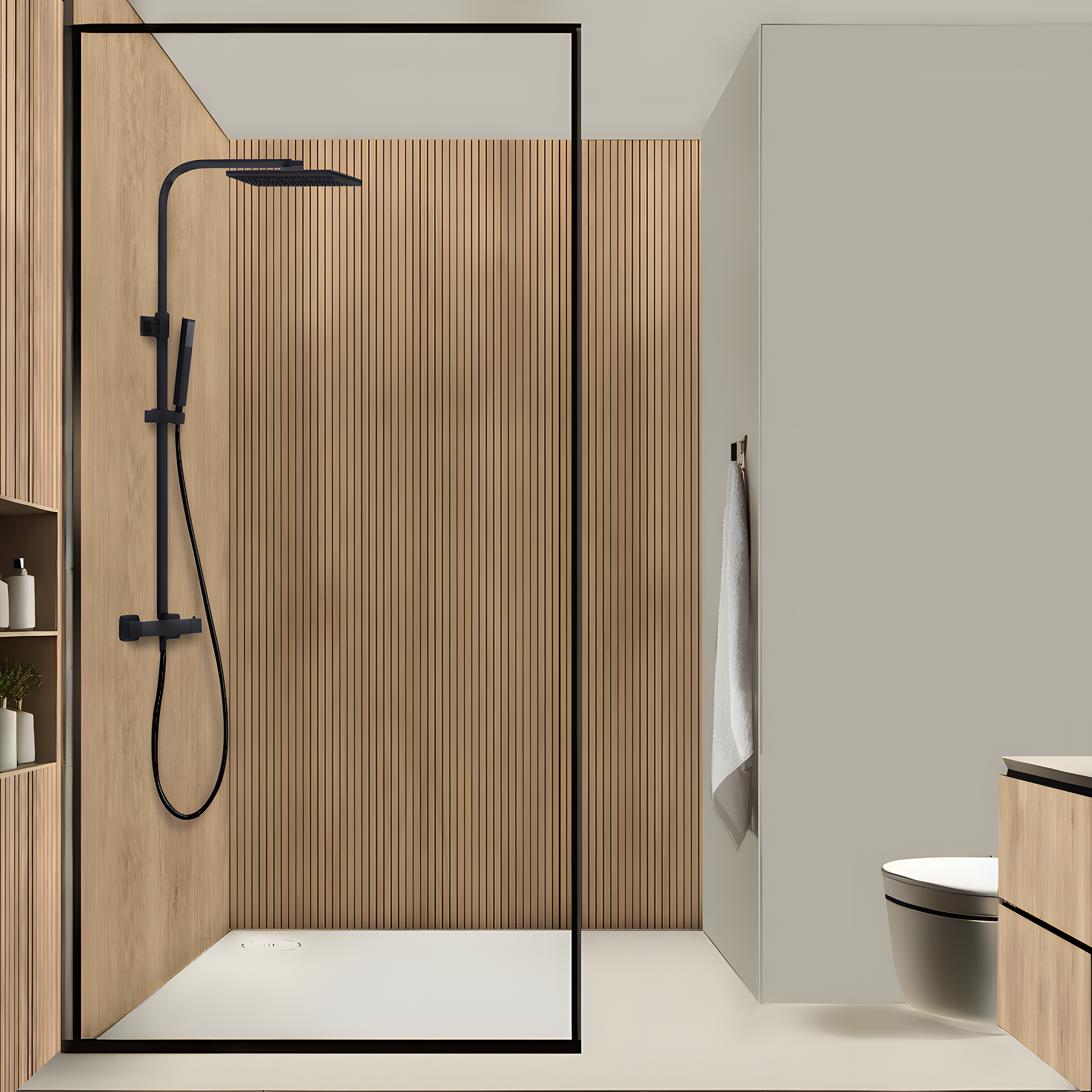 Panneau mural douche Décofast bois Tilleul Tasseaux Fins design et étanche