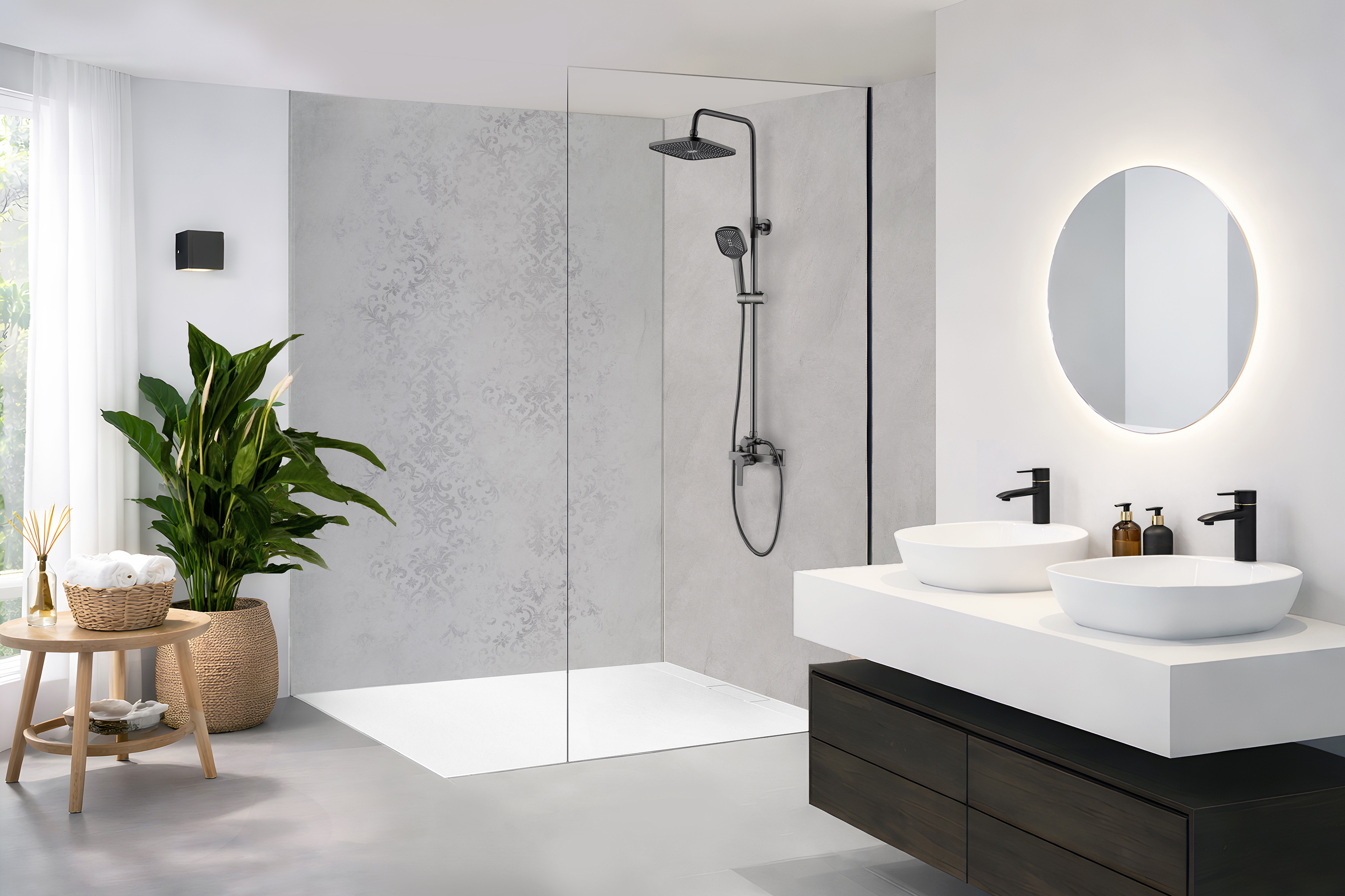 Panneau mural douche Décofast mineral Pierre Grise Floral design et étanche