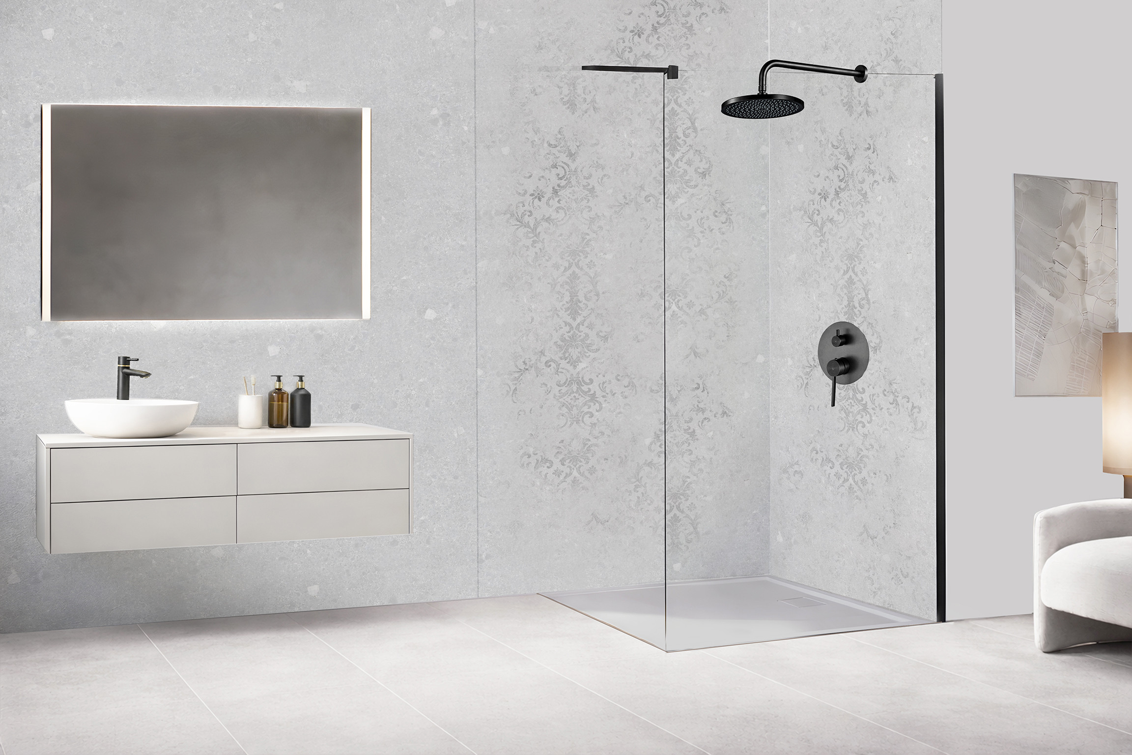 Panneau mural douche Décofast mineral Terrazzo Floral design et étanche