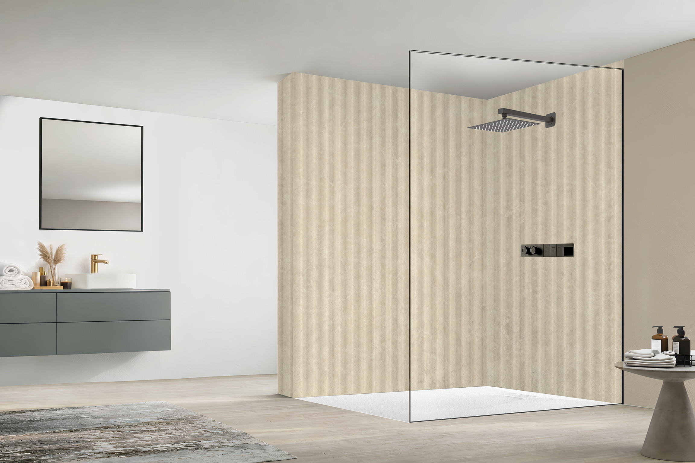 Panneau mural douche Décofast mineral Travertin Clair Strie design et étanche