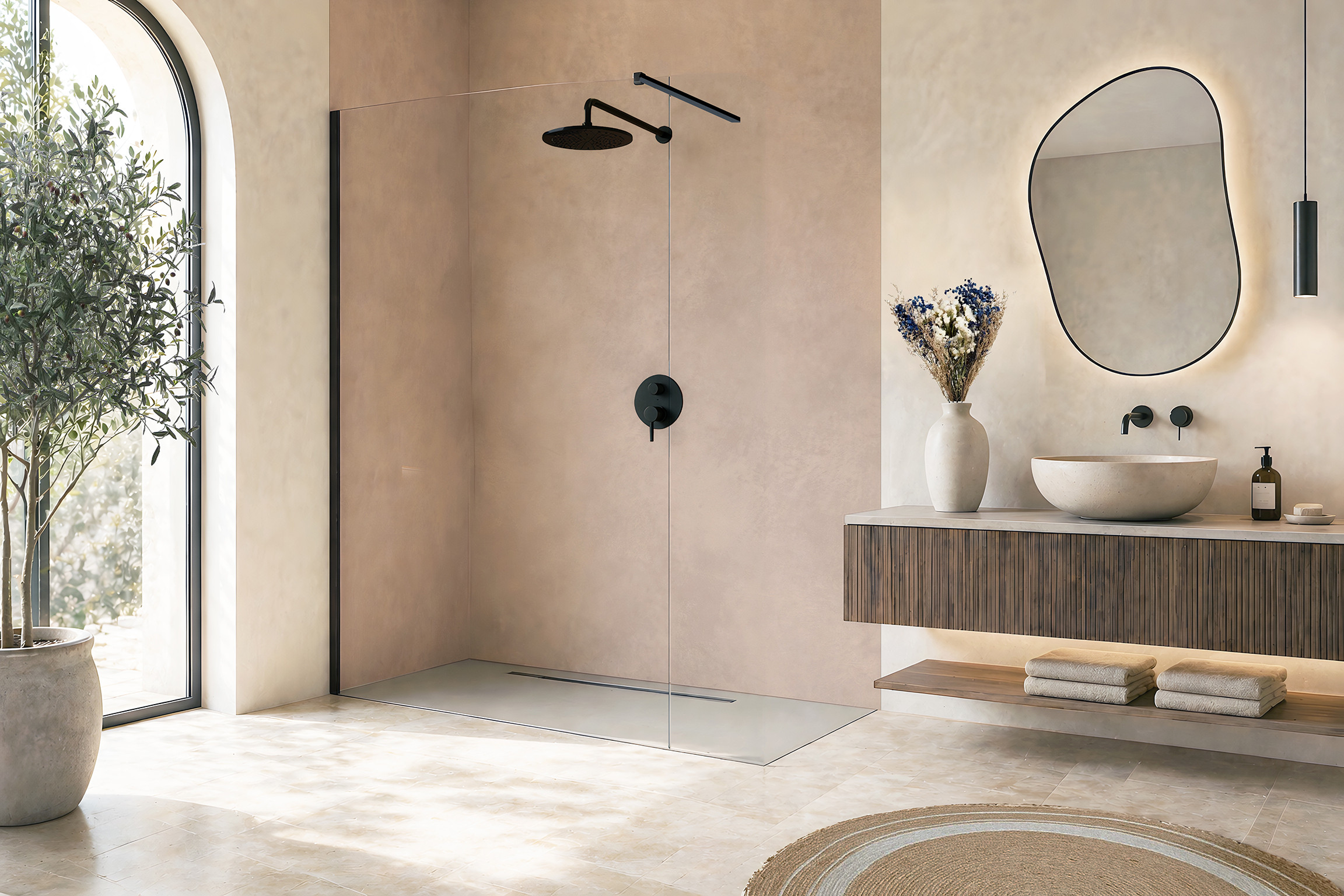 Panneau mural douche Décofast signature margaux keller va Tadelakt Cuir design et étanche