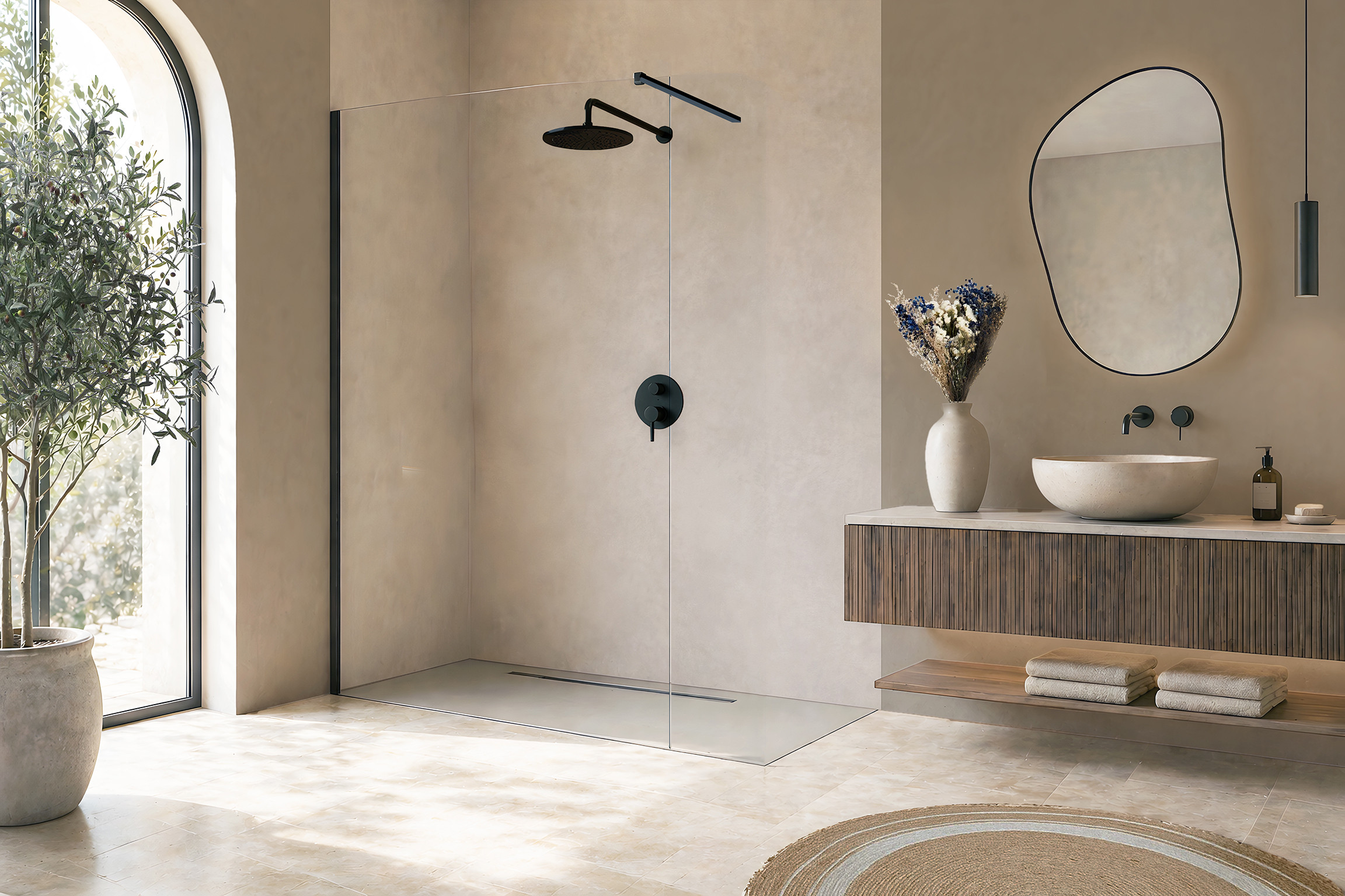 Panneau mural douche Décofast signature margaux keller va Tadelakt Sable design et étanche
