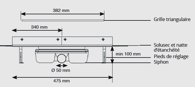 Caniveau d'angle inox Solusec Sortie Horizontale - Lazer
