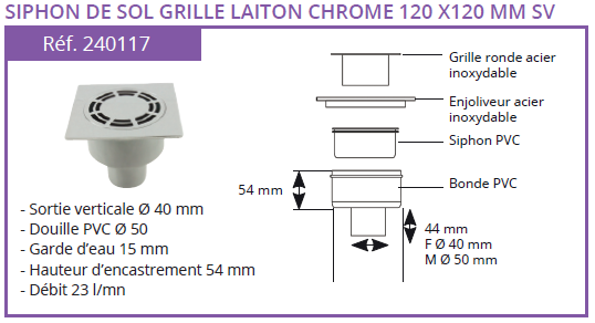 Siphon de sol PVC Solusec verticale 120x120 mm - Lazer