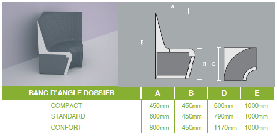 Banc SARAFON avec dossier angle - Lazer